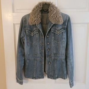 DKNY Jean Jacket with Removable Faux Fur Collar - Size M